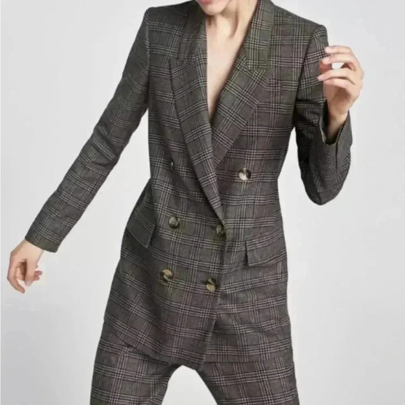 Zara Gray Plaid Blazer - Picture 2 of 14